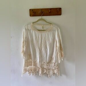 White Crochet Boho Top, Ultra Pink, Size Small